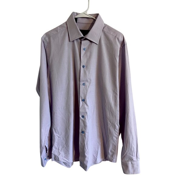David Donahue Trim Fit Long Sleeve Button Up Shirt Geometric Pattern 100% Cotton - Picture 1 of 6